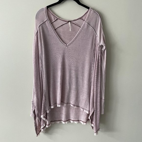 Free People Pacific Drippy Waffle Knit Thermal Tunic Plunging Top Purple Small - Picture 2 of 8